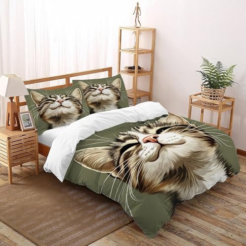 Anime Gato Ropa De Cama para Infantil King（220x240cm） Tema Animal Lindo 3 Piezas Microfibra Suave Transpirable De Fundas Edredón con 1 Funda Nórdica Y 2 Fundas De Almohada