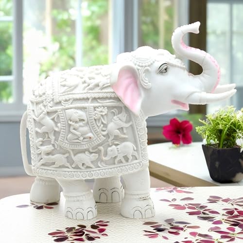 White Elephant Showpiece Big Size Marble Resin Aesthetic Statue Decorative Item for Home, 4x5 inch Elephant Decor for Home Vastu, Shelf, Study Room, Work Table (4 x 5 inch) — photo — 8 of 9