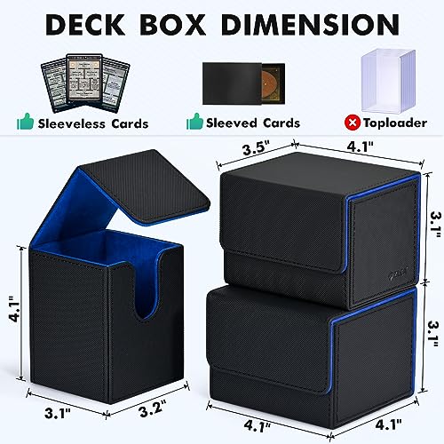 Image of ZLCA Card Deck Box for Trading Cards, MTG YuGiOh Deck Case Holds 100+ Single Sleeved Cards, PU Leather Magnetic Card Storage Box Fits for TCG CCG Magic Game Cards (Black& Blue)