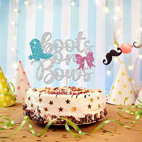 Webenison Boots Or Bows Cake Topper Gender Reveal Boy Or Girl Cake Topper/Baby Shower Party Decorations Blue Pink Glitter #TOP3