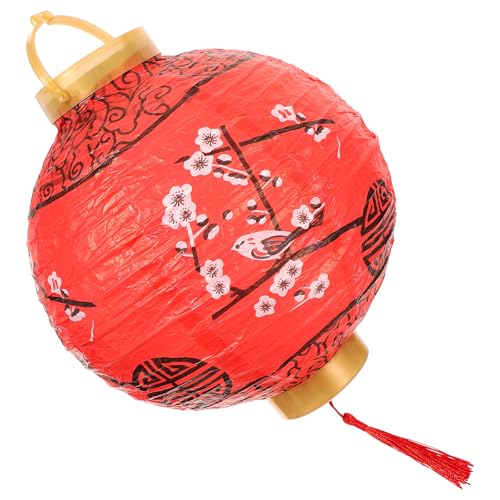 GLEAVI Linterna Colgante de Papel Redonda Japonesa Plegable Color Rojo Diseño de Flor de Ciruelo para Decoración de Fiesta y Festival sin Batería, Decoración Tradicional para Cumpleaños