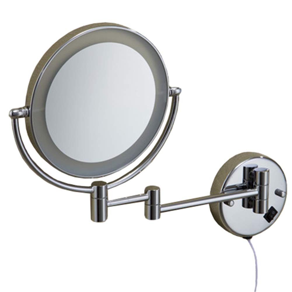 Espejo de maquillaje Montaje en pared, Espejo de baño con Luz LED giratorio de 360 ° de Doble Cara Espejo de Aumento 3X Espejo de belleza de Forma Redonda plegable extensible,Silver_8inch (S
