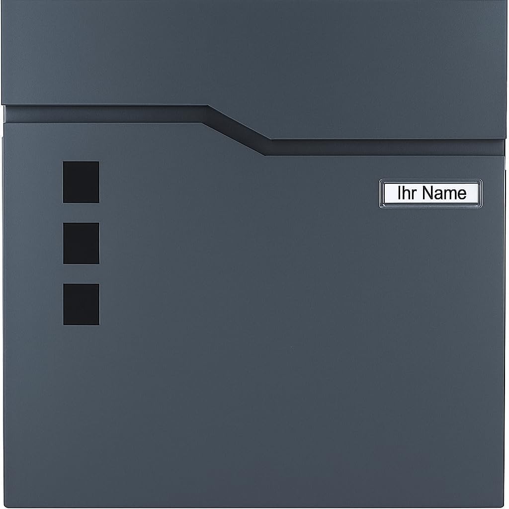 Verda Briefkasten Anthrazit mit Zeitungsfach, AkzoNobel Powder Coatings Lackierung, 2X Schlüsseln, Namensschild, personalisiert Briefkasten, Designer Wandbriefkasten, Edehlstahl SN3678-1