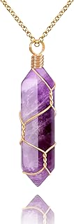 Sponsored Ad - Healing Crystal Necklace Wire Wrapped Natural Point Pendant Necklace Hexagonal Reiki Spiritual Quartz Gemst...