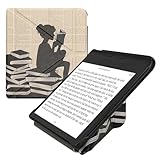 kwmobile Origami Case Compatible with Kobo Libra Colour - Case Slim Premium PU Leather Cover with Stand - Girl and Books Black/Beige