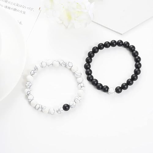 Miniatura 5 de FORUBUS 2 pulseras elásticas con cuentas de roca de lava, pulsera de cuentas de piedra natural turquesa de ojo de tigre, utilizada como difusor de