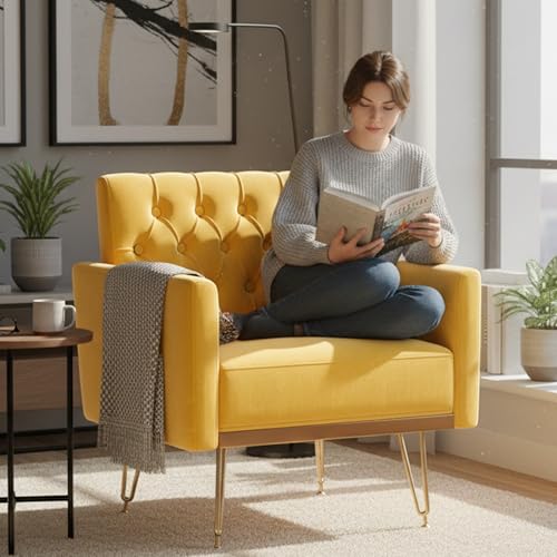 KEIKI Small Velvet Accent Chair, 31 Inch Modern Tufted Upholstered