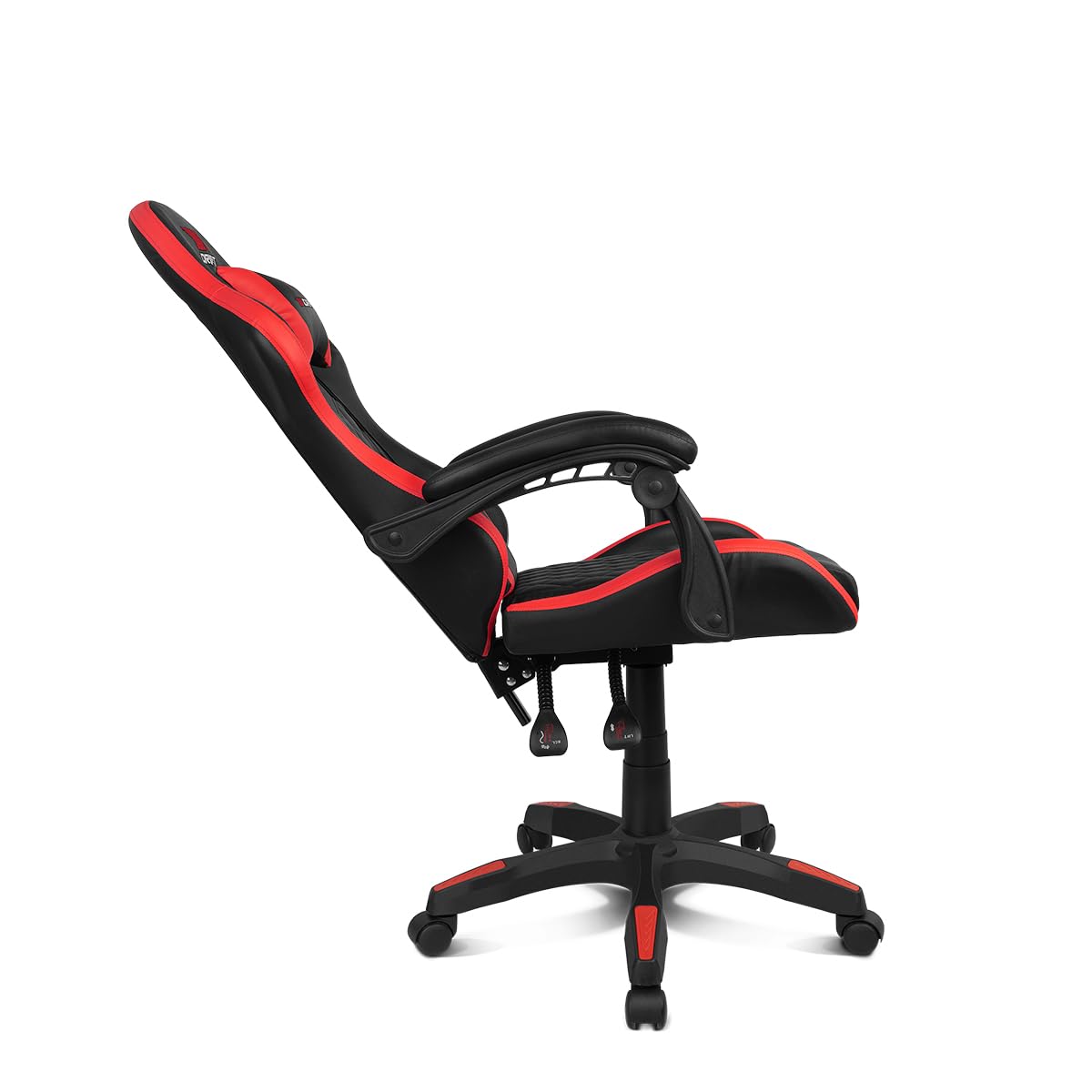 DRIFT GAMING DR35 – Profesjonalny ergonomiczny fotel gamingowy z podparciem lędźwiowym i regulowanymi podłokietnikami 2D, odchylany 135°, ciche koła, tapicerka ze skóry syntetycznej, Czarny/Czerwony