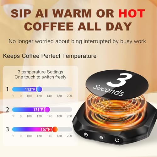 Mug Warmer,MQUPIN Coffee Warmer for Desk with 3 Temperature Settings (55℃/65℃/75℃) - Image 2