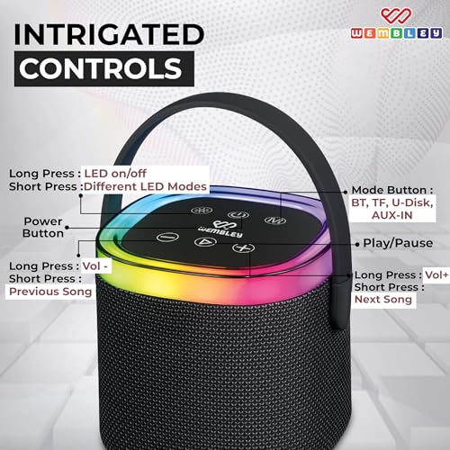Image of Wembley Karaoke Speaker with Wireless Mic | 5 Voice Modes Mic with Portable Bluetooth Speaker | Splashproof Long Playtime 360 Surround Sound with RGB Lights | Ideal Gift Karaoke System for Home
