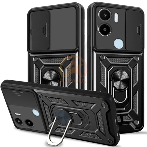 Image of Armor Bumper Back Cover Case for Redmi A1 Plus /Poco C50 Rotating Camera Cover, Ring Holder & Kickstand | Heavy Duty & 360 Degree Protection Redmi A1 Plus /Poco C50 Back Cover (Black)