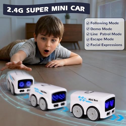 Image of Magic Mini RC Bus, 2.4 GHZ Inductive Car that Follows Drawn Line, Interactive Magic Mini Bus with Gestures Follow & Escape Modes, Idea Present for 6+ Kids Boys Girls and Adults (White)