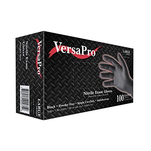 Black Nitrile Exam Gloves, Heavy-Duty, Powder-Free, Large, Box/100