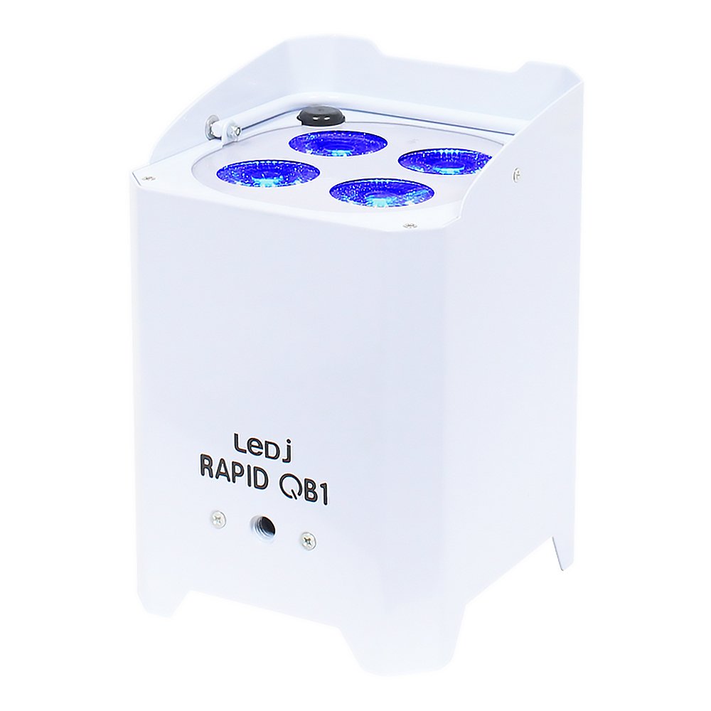 LEDJ QB1 RGBW - Juego de 4 bombillas LED inalámbricas DMX con carcasa blanca (incluye 1 bolsa)