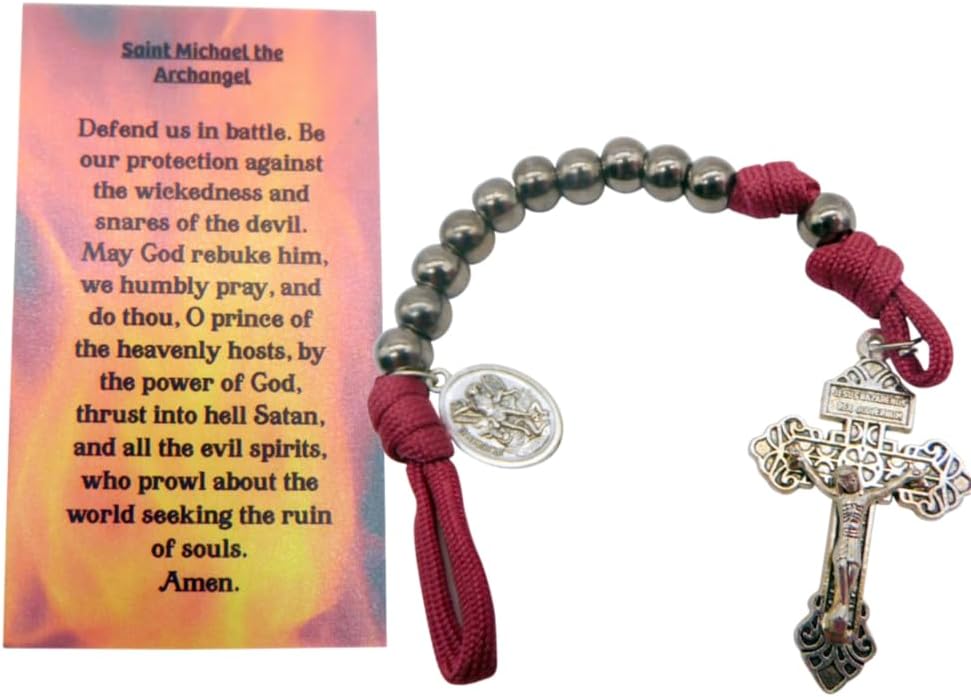 Westmon Works St Michael Rosary Chaplet Set Durable Paracord with Hematite Beads and Crucifix with a Saint Prayer Card - Image 3