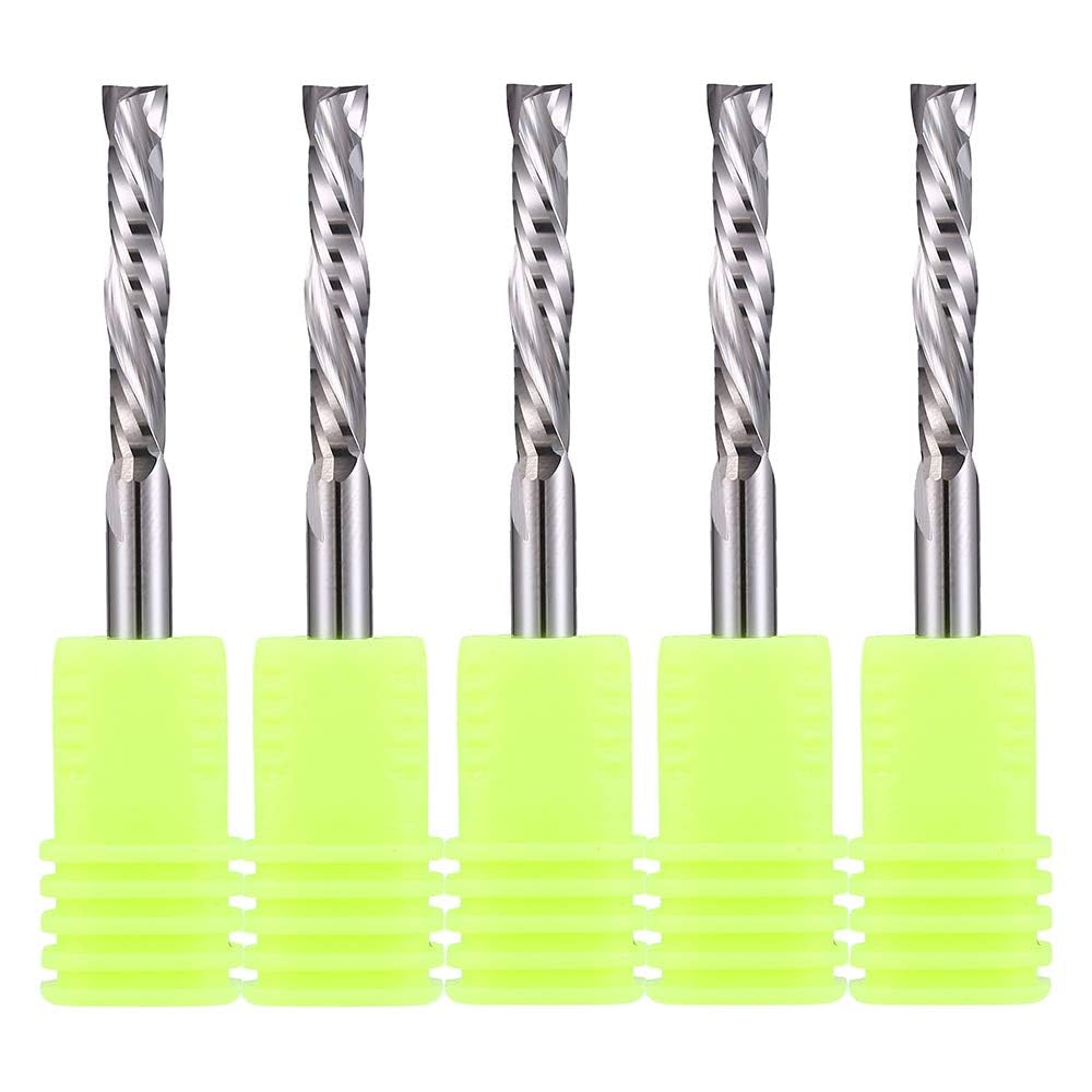 EU_HOZLY Lot de 5 fraises hélicoïdales Up&Down Compression Bit 4 mm, diamètre de coupe 4 mm, longueur de coupe 22 mm, fraise à tige CNC pour sculpture sur bois, gravure