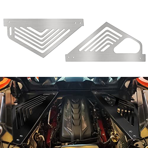 Image of Engine Bay Panel Cover, Auto Aluminium Oxidation Engine Protector Splash Shield, Left Right Engine Case Guards, Compatible with Corvette C8 2020-2022 (Silver)