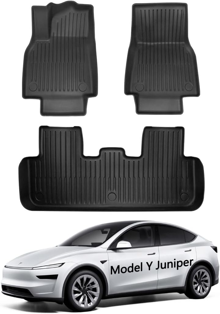3PCS Floor Mats for Tesla Model Y Juniper 2026 2025 All Weather TPE Cargo Liner Waterproof Non-Slip Foot Mats for Model Y Interior Accessories (Only Fit 5-Seater)