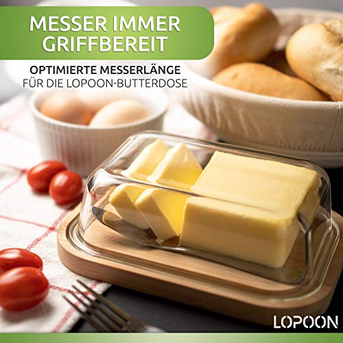 Foto von LOPOON® Das Original I Butterdose aus Glas & Bambus mit Gratis Messer I Hochwertige Butterglocke für 250g Butter I Butterbehälter EIN tolles Geschenk I Butter Box I Butter Dish I Butterschale
