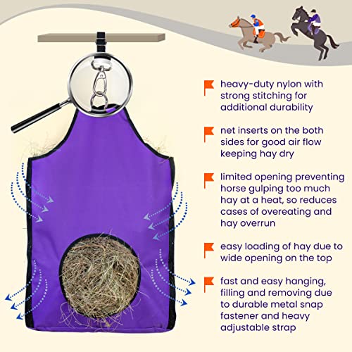 Hirquiticke 2 Pack Premium Durable Horse Slow Feed Hay Bag With Metal Snap Fastener And Heavy Adjustable Strap thumb #1