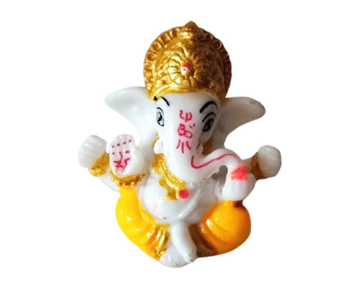 Satre Online and Marketing Small Pagdi Ganesha Statue for Home/Car/Office Decor,Ganesha Idol - 2.6 Inches (Yellow)