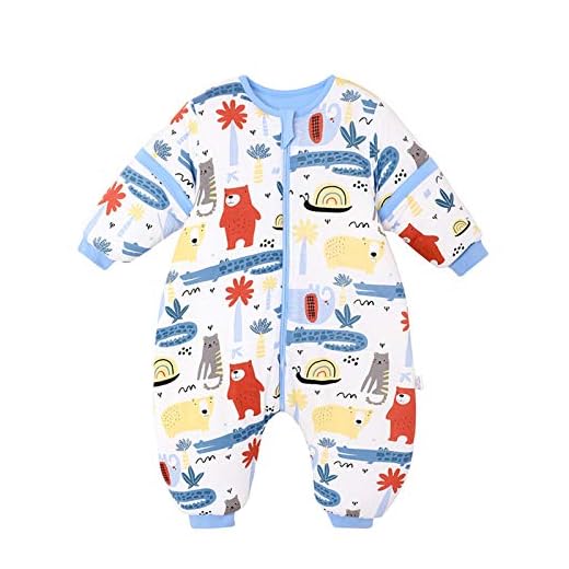 Baby sovsäck med fötter vinter varm sovsäck 2,5 tog bomull avtagbar ärm tecknat mönster pyjamas för pojkar flickor 4-6 år blå krokodil