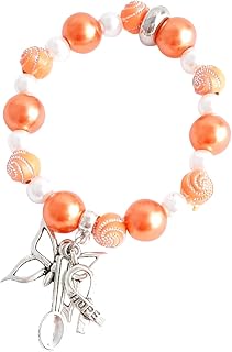 Handmade COPD MS Multiple Sclerosis Awareness Orange Spiral Beaded Stretch Bracelet Spoon Hope Wings