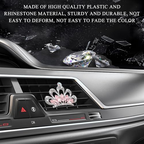 Image of Yourkar 2 PCS Bling Car Air Vent Clips, Crystal Rhinestone Crown Vent Decorative Air Freshener Clips, Sparkly Diamond A /C Outlet Aroma Diffuser Clip for Vehicles, Car Accessories (Pink)