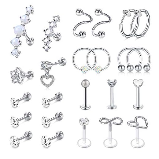 Mayhoop 16g Cartilage Earring Stud Hoop Tragus Stud Earring Cartilage Piercing Jewelry Forward Helix Earrings Hoop Rook Daith Conch Stainless Steel Piercing Jewelry