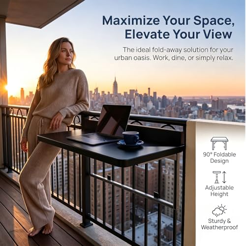 Mesa plegable para balcón y terraza con altura ajustable en 5 posiciones 4