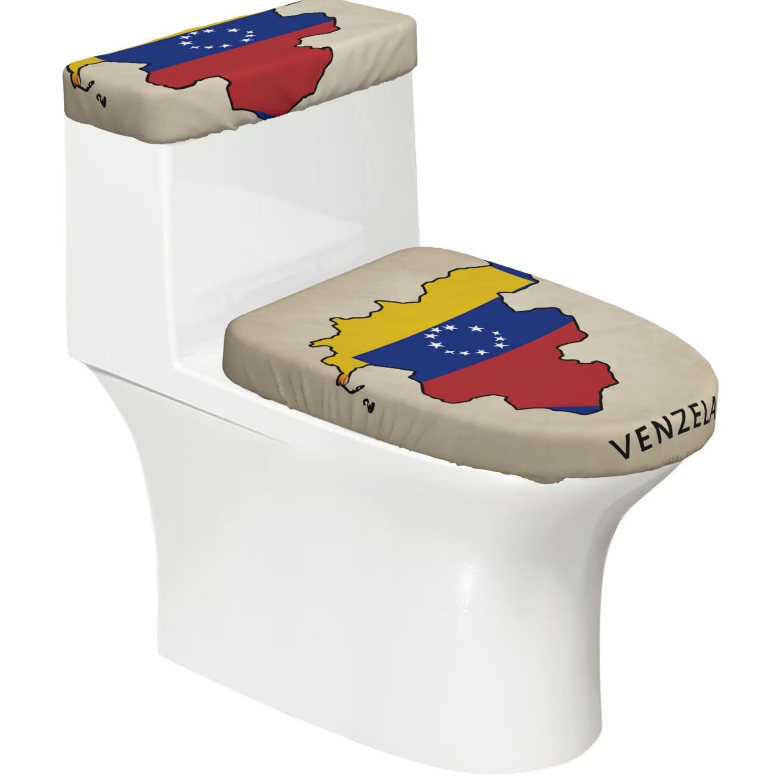 Venezuela Flag Map02 Print Bathroom Decor Toilet Lid Cover And Tank Covers, Restroom Accessories Fits Most Round