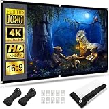 HOPFROG 84 Pollici Schermo Proiettore Portatile, Tessuto Seta di Latte Lavabile Antirughe, 16:9 4K HD Doppio Lato Pieghevole per Campeggio Esterno e Home Theater, Installazione Semplice con Ganci