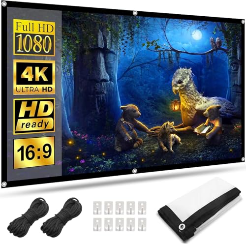 84 Zoll Beamer Leinwand Tragbare Waschbare Milchseide Stoff Faltenfrei 16:9 4K HD Doppelseitig Faltbar 160 Betrachtungswinkel Einfache Montage Mit Haken Ideal für Heimkino und Outdoor Camping