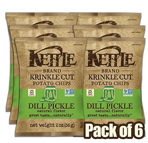 Kettle Brand Potato Chips, Krinkle Cut Dill Pickle, 2 Ounce (Pack of 6)