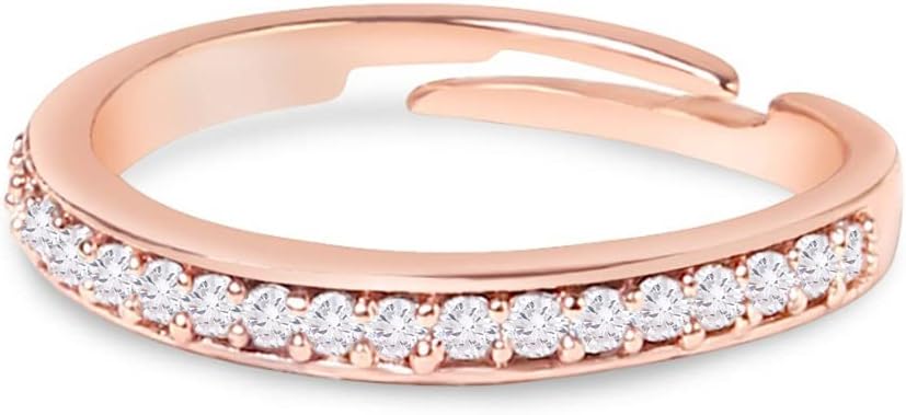 Rose Gold Cubic Zirconia Contemporary Brass Sleek Adjustable Ring For Women-ZPFK10902