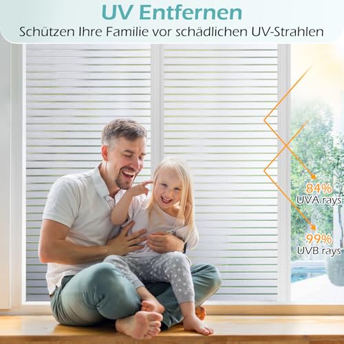 DOWELL Fensterfolie Sichtschutzfolie Streifen Fenster Sichtschutz Statische Haftung Blickdicht Klebefolie Milchfolie Selbstklebend Milchglasfolie Blickschutz Folie für Büro Bad Duschkabine 44.5x200cm