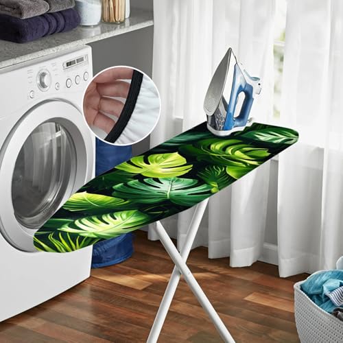 Image of Nuxovilar Green Monstera Leaves Ironing Board Cover 15x54 Polyester | Iron Pad Scorch Guard laundry helper protective board shield home laundry room craft studio (Monstera)