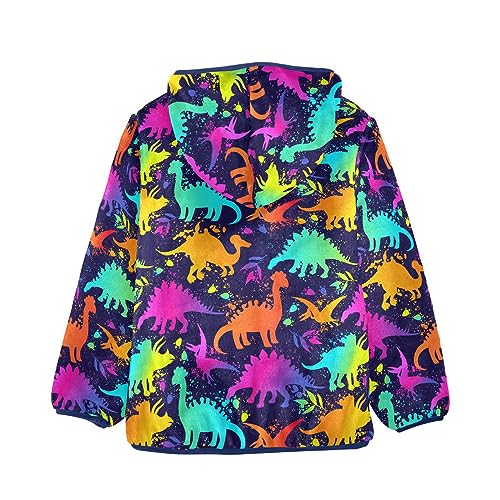 Bright Colorful Neon Dinosaurs Boys Fleece Hoody Jacket Zip Up Coat Warm Fall Winter Plush Jacket Long Sleeve Outerwear2