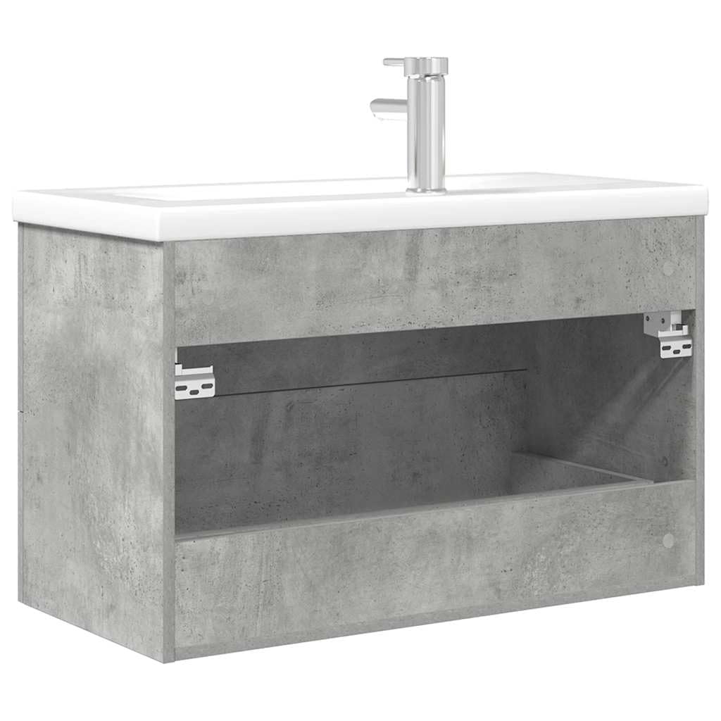 Set Mobili Bagno 2 Pz con Lavabo Sospeso 80cm Grigio Cemento | Arredo bagno salvaspazio sospeso a parete con capiente mobile in legno ingegnerizzato e lavabo in ceramica lucida.