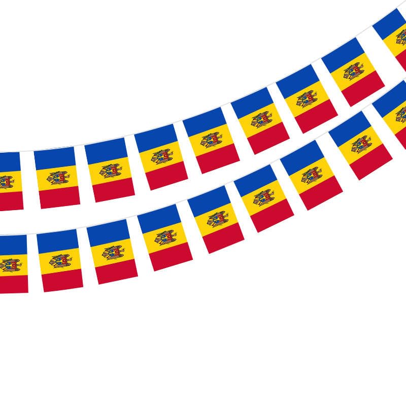 Moldova Flag 40 Pieces Moldova Flag, Moldova Garland 11.4M, National Flag 14 x 21 cm for Bar Decorations, Moldavia, 11,4 M