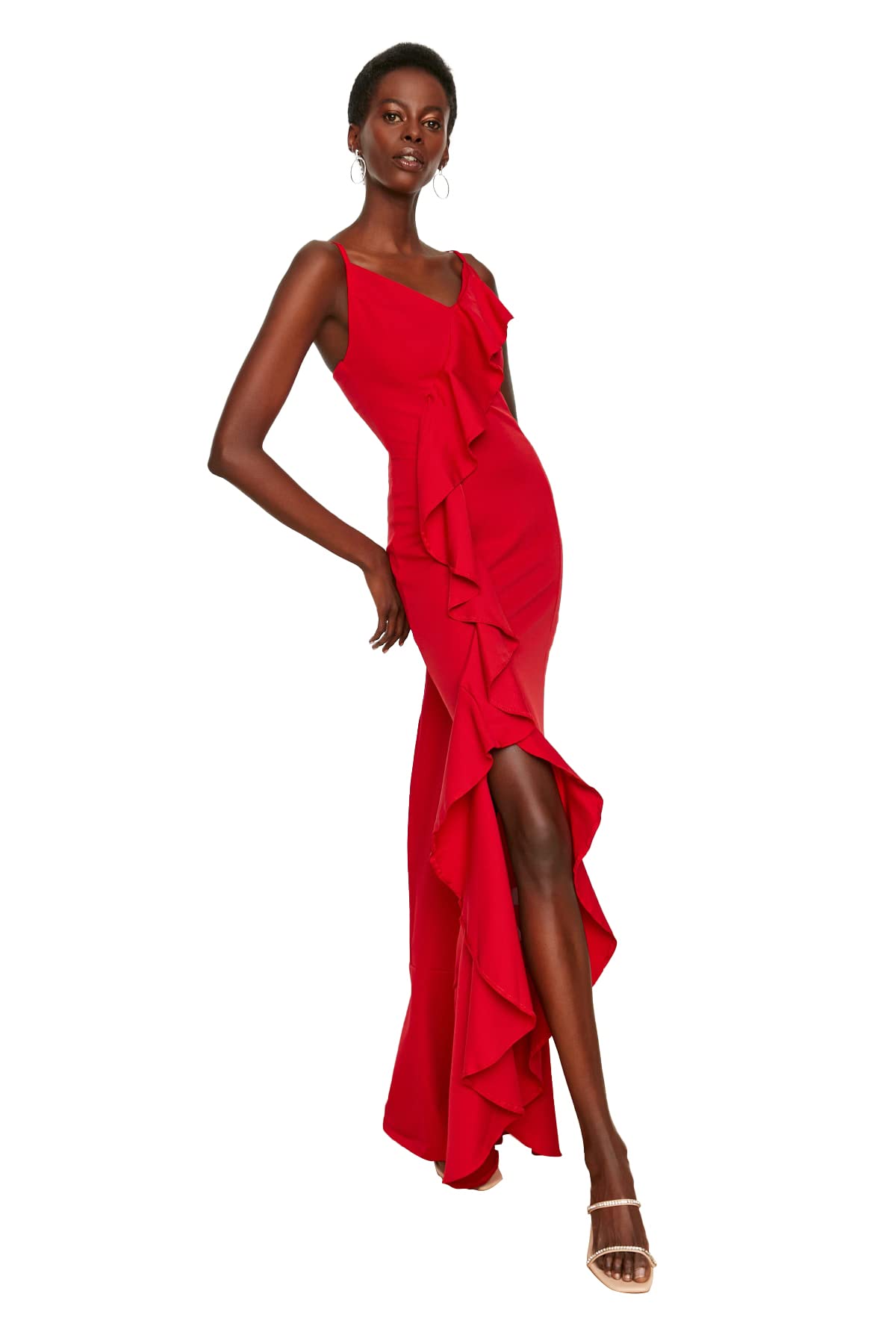 Trendyol Women Maxi Fish Regular fit Woven Evening Dress Red