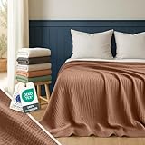 Blumtal Plaid Sofa Verano Algodón 150 x 200 cm - Manta Sofa Verano Muselina con certificación Oeko-Tex - Cubrecolcha Blanket 150 x 200 - Cubresofá - Manta de algodón 100%-Manta para sofá Cobre