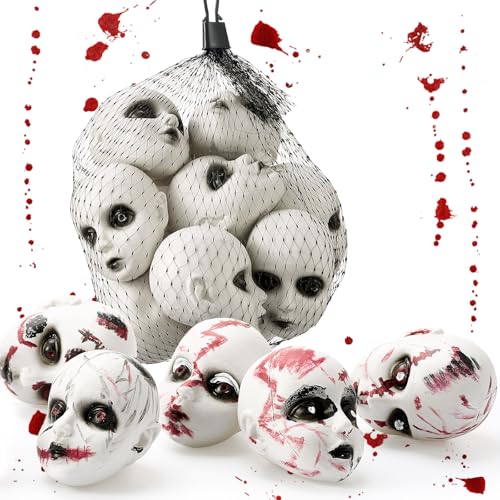 Hiboom 24 Pcs Halloween Baby Doll Heads Bloody Scary Plastic, Vintage