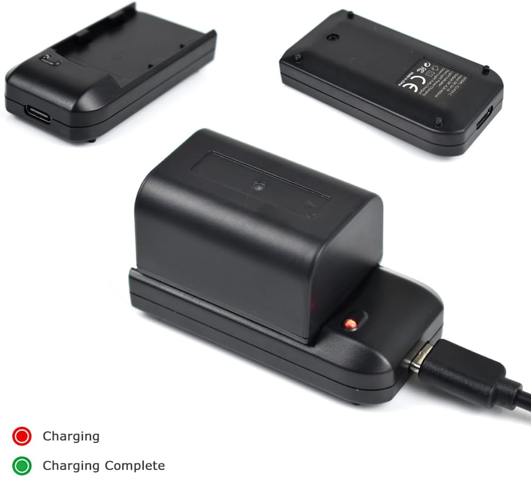 NP-FV5 Plus Battery Charger + Rechargeable Lithium Battery - Video Camera Camcorder Battery for CAS. NP-FV5 Plus 3.7V 2000mAh with Travel Charger and USB Charging Cable