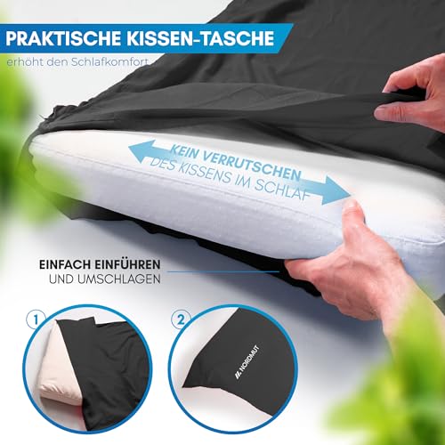 NORDMUT® Hüttenschlafsack Baumwolle Ultraleicht - Sommerschlafsack Kleines Packmaß & Atmungsaktiv - Schlafsack Dünn & besonders weich inkl. Kissenfach [220 x 90 cm]
