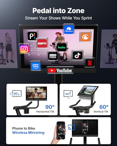 Image of Merach Exercise Bike, Magnetic Stationary Bike with 15.6 inchHD Screen, Low Noise Indoor Cycling Bike with 300lbs Weight Capacity, Comfortable Bike Seat, Tablet Mount and Fitness Courses for Weight Loss