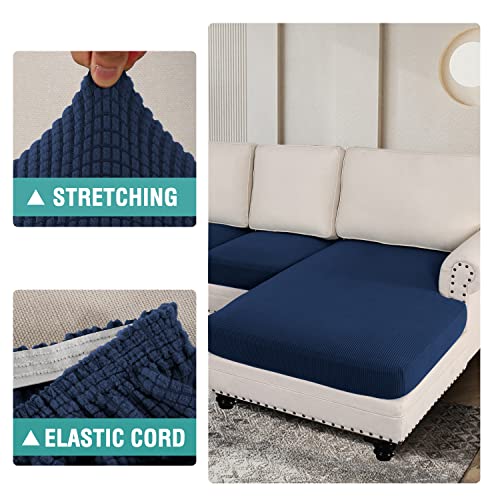 Cjc Couch Cover For Sectional Sofa L Shape 3 Piece Covers, Jacquard Stretch Cushion Couch Chaise Cover For Living Room Sofa Slipcovers L Shape Furniture Cover (Navy Blue, 4 Piece Covers) #TOP3