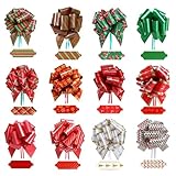 12Pcs Christmas Pull Bows Large Gift Bows Double-Sided Print Ribbon for Xmas Present Gift Wrapping, Christmas Decorations, Birthday Wrap, Holiday Decor, Florist