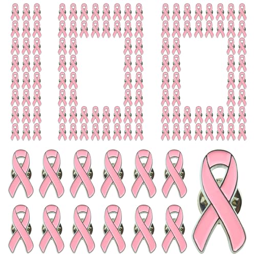 Image of 10 /30 /50 /100 /200 Pack Pink Ribbon Breast Cancer Awareness Lapel Pins Bulk for Public Events, Charity