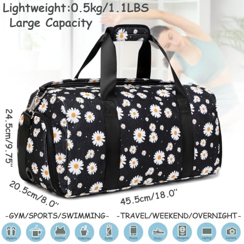 Dance Bag for Girls Gym Bag Sports Duffle Bag with Shoes Compartment Wet Pocket Weekender Overnight Bag for Girls Women Teens Corduroy Daisy Travel Duffle Bag3